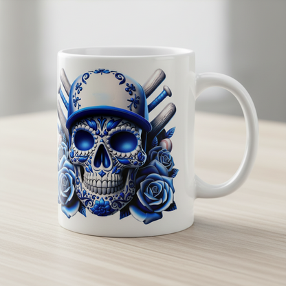 LA White with Blue Roses Skull - UVDTF Decal for cups/hard surfaces sticker