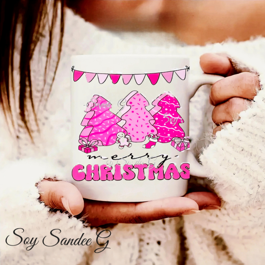 Pink Merry Christmas Trees - UVDTF Wrap for cups/hard surfaces sticker