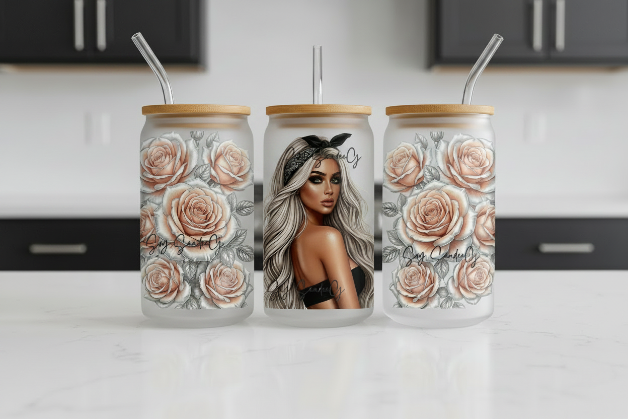 Peach Rose Diva - UVDTF Wrap for cups/hard surfaces sticker