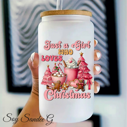 Just a Girl who Loves Xmas (Pink)- UVDTF Decal for cups/hard surfaces sticker