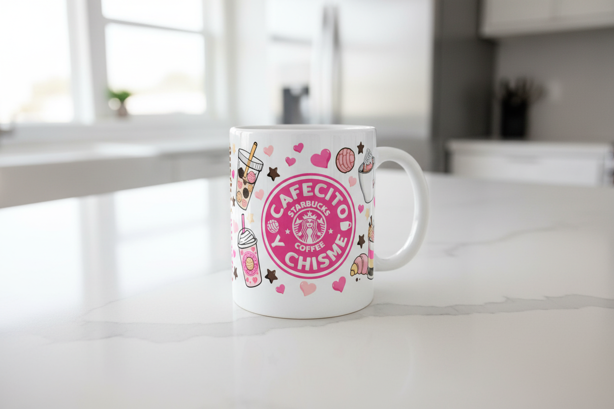 Cafecito y Chisme (Pink) - UVDTF Wrap for cups/hard surfaces sticker