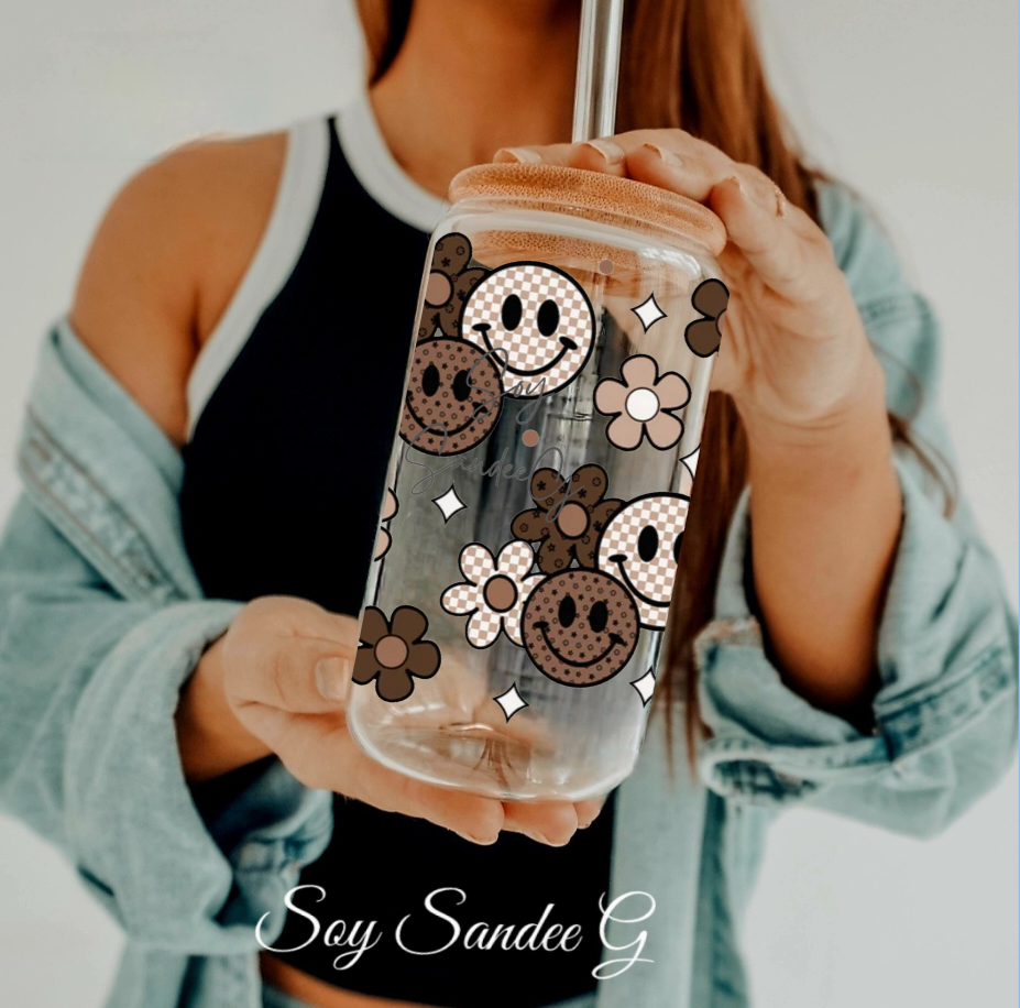 Brown Smiley Faces - UVDTF wrap for cups/hard surfaces sticker