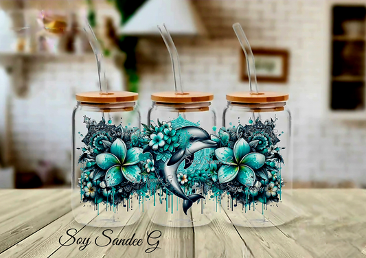 Teal Dolphin - UVDTF Wrap for cups/hard surfaces sticker