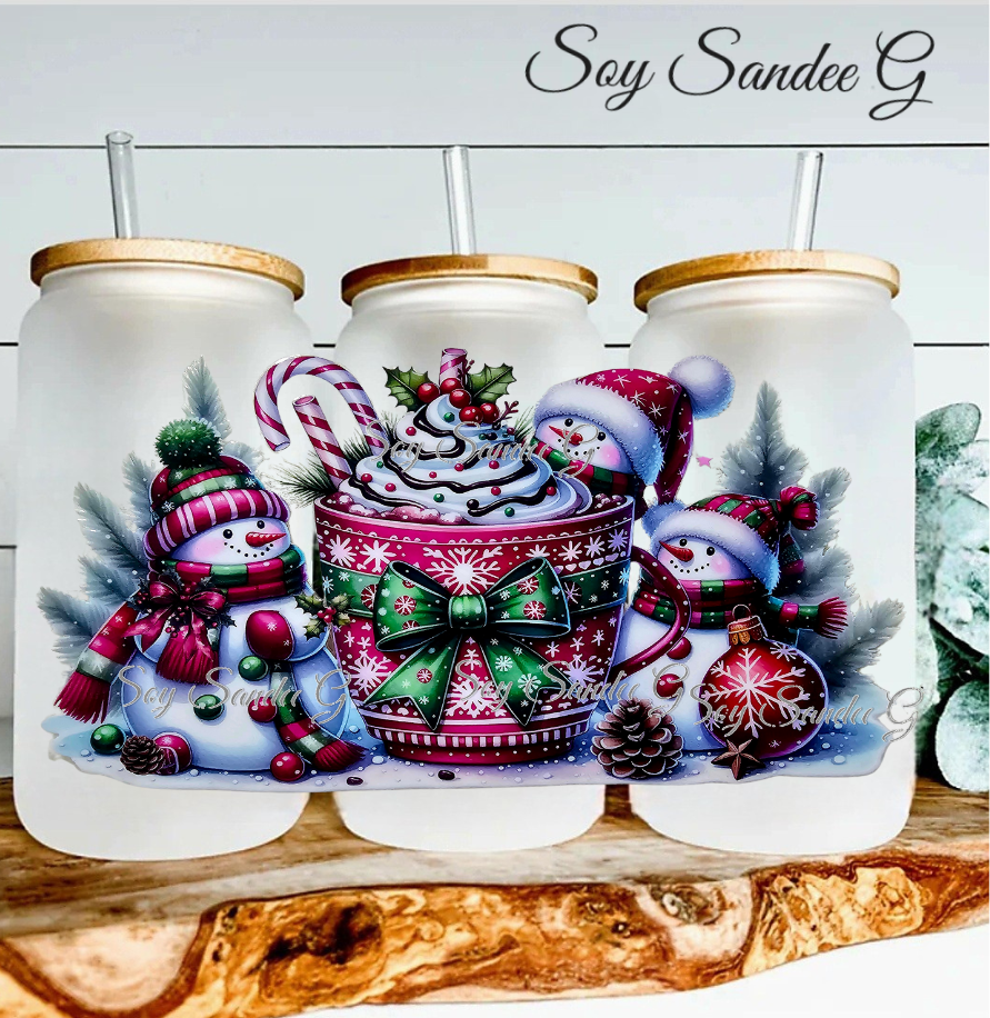 Peppermint Mocha Snowmen - UVDTF Wrap for cups/hard surfaces sticker