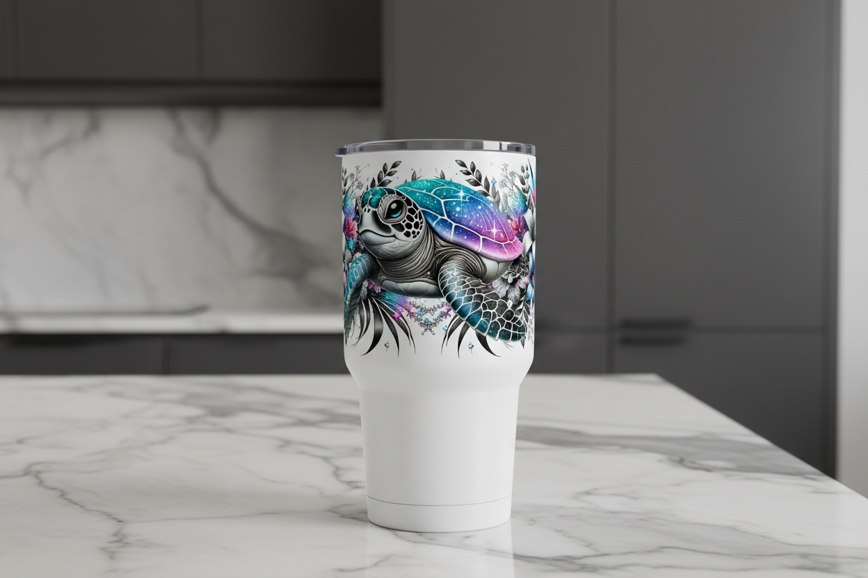 Turtle (Pink, Blue & Teal) - UVDTF Wrap for cups/hard surfaces sticker