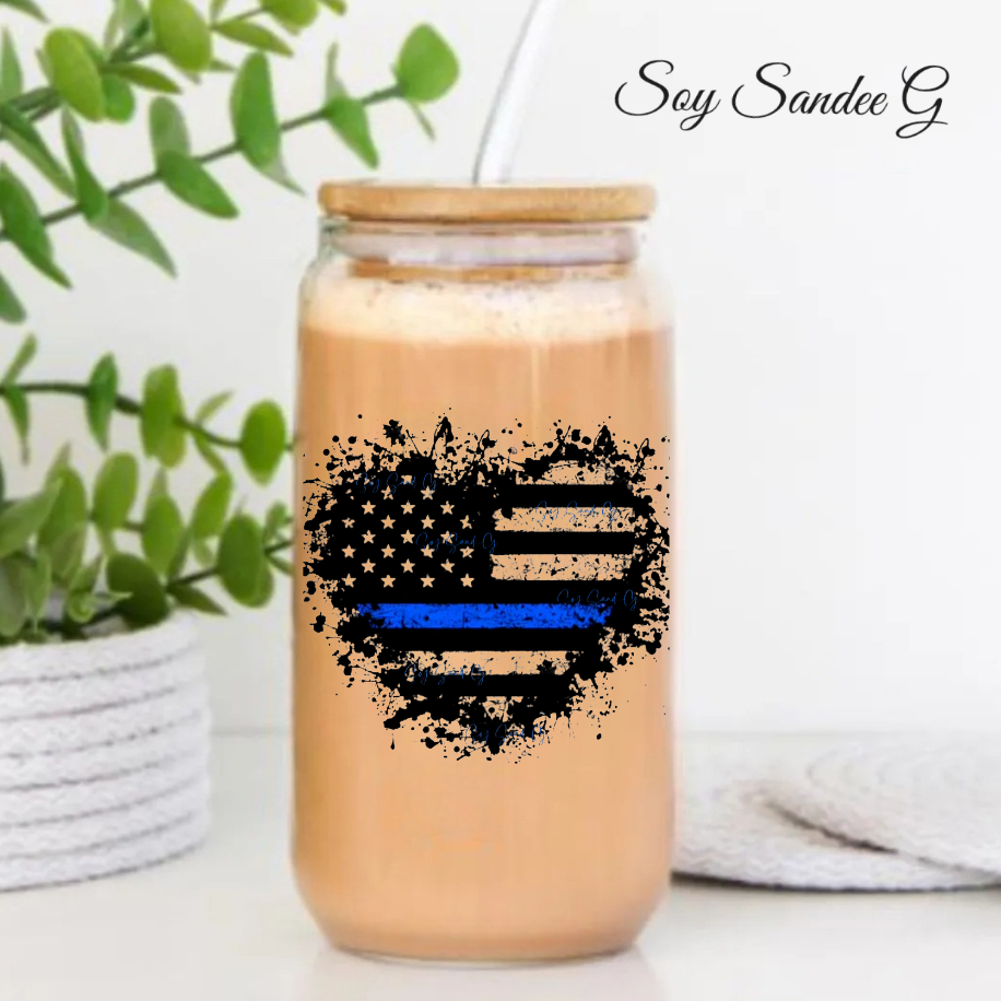 Black/White & Blue USA Heart - UVDTF Decal for cups/hard surfaces sticker