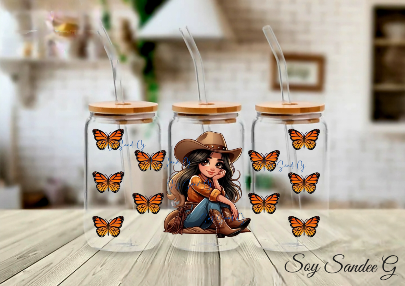 Cowgirl & Orange Butterflies - UVDTF Wrap for cups/hard surfaces sticker
