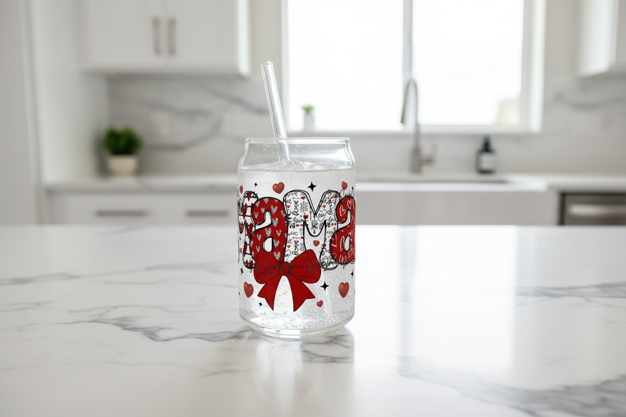 Mama Red Hearts - UVDTF Wrap for cups/hard surfaces sticker