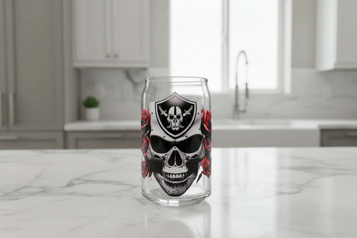 Black with Red Roses Skull - UVDTF Decal for cups/hard surfaces sticker
