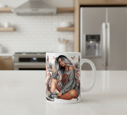 Brown Butterflies & Sunflowers Motorcycle Diva - UVDTF Wrap for cups/hard surfaces sticker