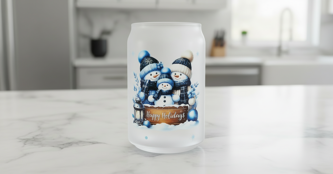 Happy Holidays Blue Snowmen - UVDTF Wrap for cups/hard surfaces sticker