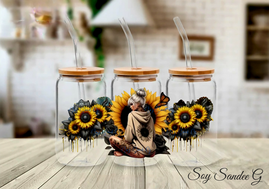 Yellow Sunflower Girl - UVDTF Wrap for cups/hard surfaces sticker
