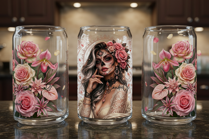 Pink Rose Skully - UVDTF wrap for cups/hard surfaces sticker