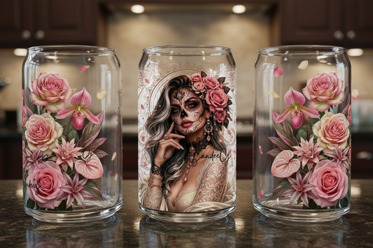Pink Rose Skully - UVDTF wrap for cups/hard surfaces sticker