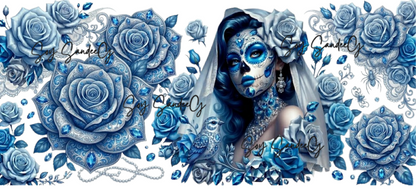 Blue Roses Skully - UVDTF Wrap for cups/hard surfaces sticker