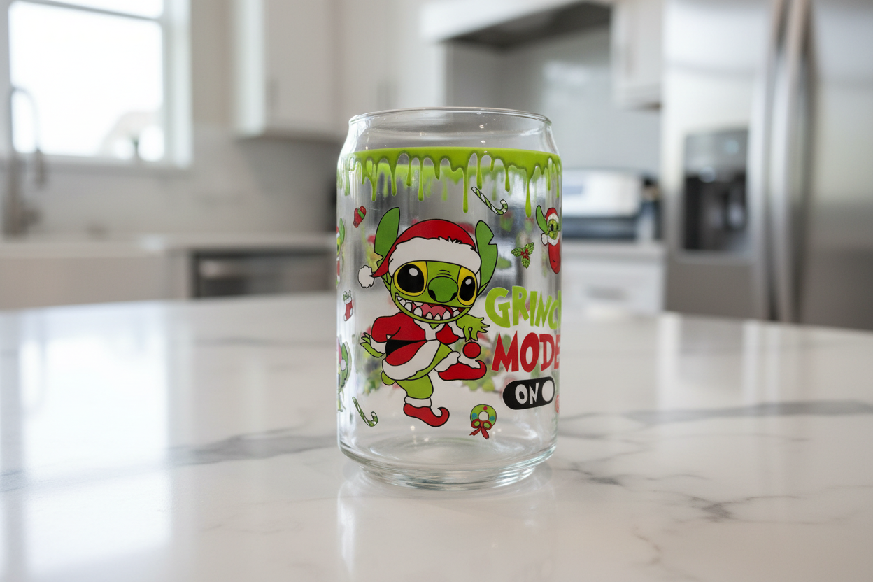 Modo de puntada de Grinch en envoltura UVDTF por goteo