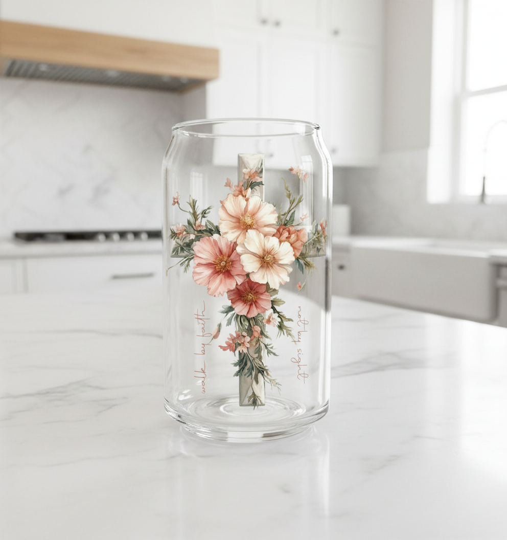 Pink Flowered Cross - UVDTF Decal for cups/hard surfaces sticker