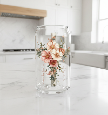 Pink Flowered Cross - UVDTF Decal for cups/hard surfaces sticker