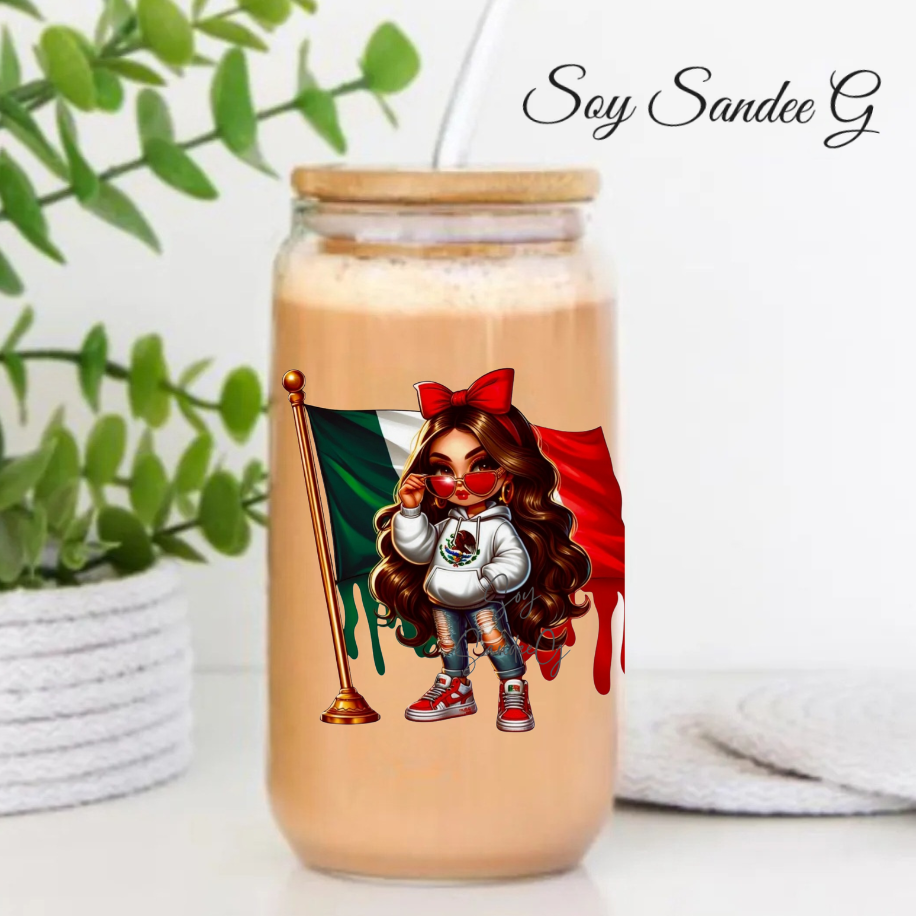 Mexican Girl &  Flag - UVDTF Decal for cups/hard surfaces sticker