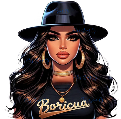 Boricua & her Black Hat - UVDTF Decal for cups/hard surfaces sticker