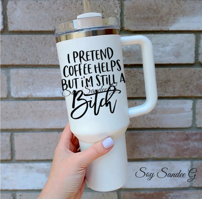 I Pretend Coffee Helps - UVDTF Decal for cups/hard surfaces sticker