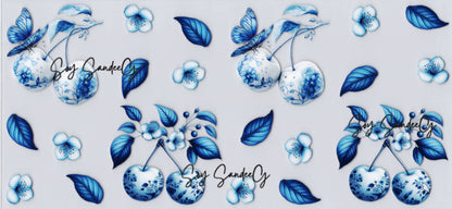 White & Blue Cherries - UVDTF Wrap for cups/hard surfaces sticker