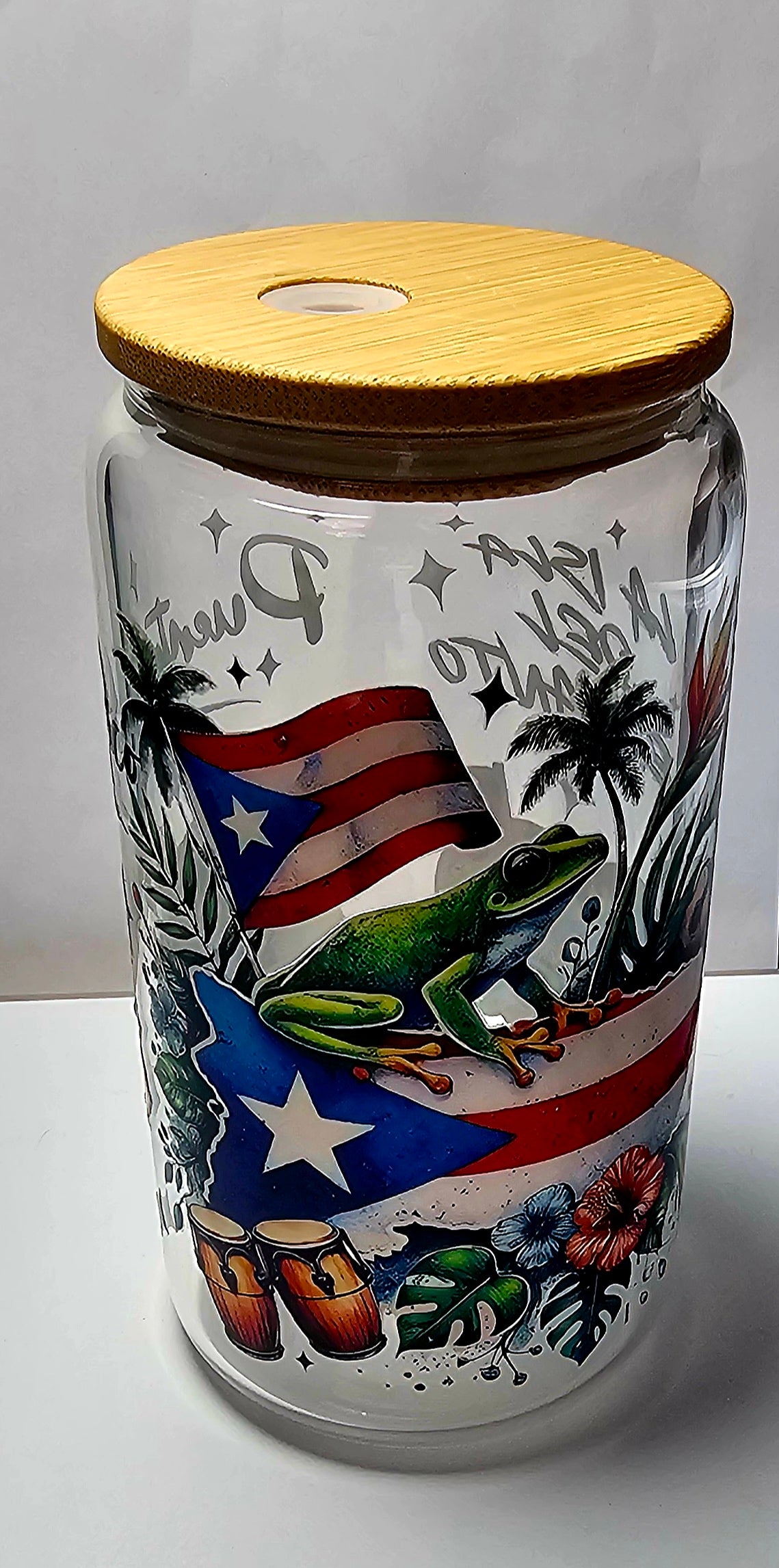 Ready to Ship - 16 oz Glass Cup with Plastic Straw - Premade cup