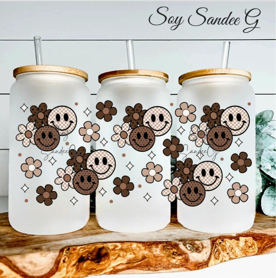 Brown Smiley Faces - UVDTF wrap for cups/hard surfaces sticker