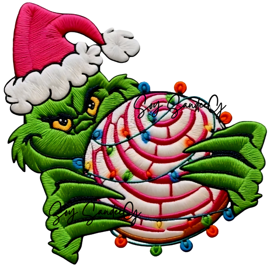 Embroidered Grinch Concha - UVDTF Decal for cups/hard surfaes sticker