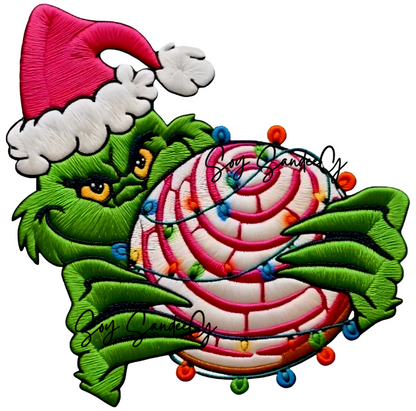 Embroidered Grinch Concha - UVDTF Decal for cups/hard surfaes sticker