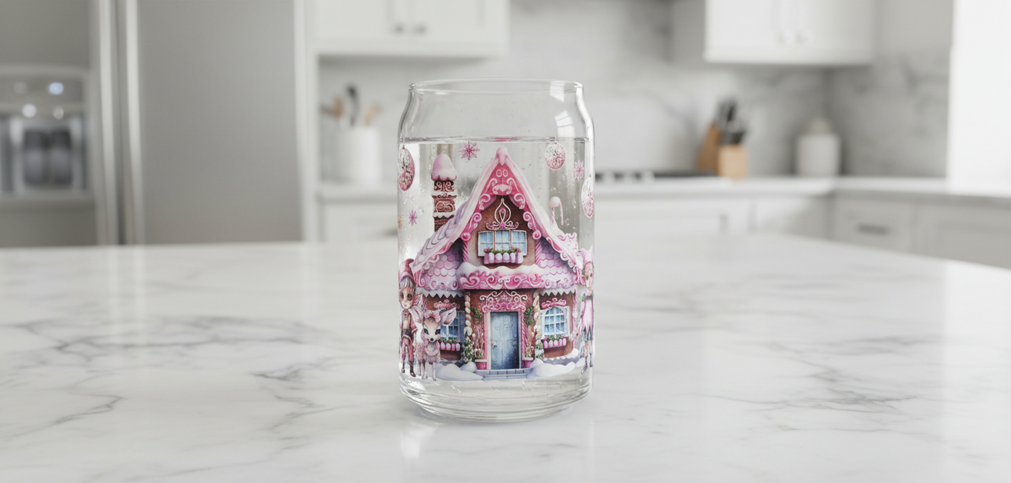 Pink Christmas Houses - UVDTF Wrap for cups/hard surfaces sticker