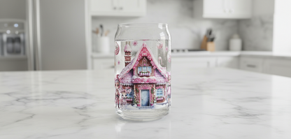 Pink Christmas Houses - UVDTF Wrap for cups/hard surfaces sticker