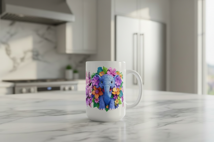 Blue Elephant & Flowers - UVDTF Wrap for cups/hard surfaces sticker