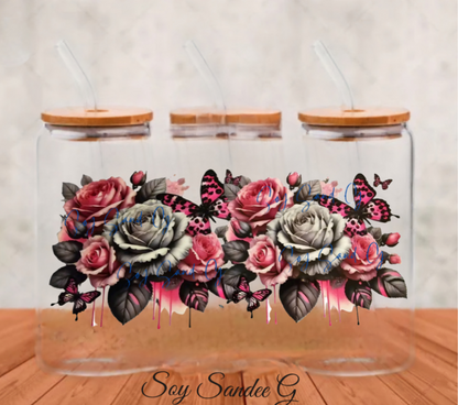 Pink & Gray Roses - UVDTF Wrap for cups/hard surfaces sticker