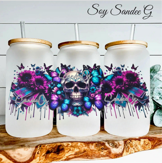 Neon Pink & Teal Skull Cards - UVDTF Wrap for cups/hard surfaces sticker