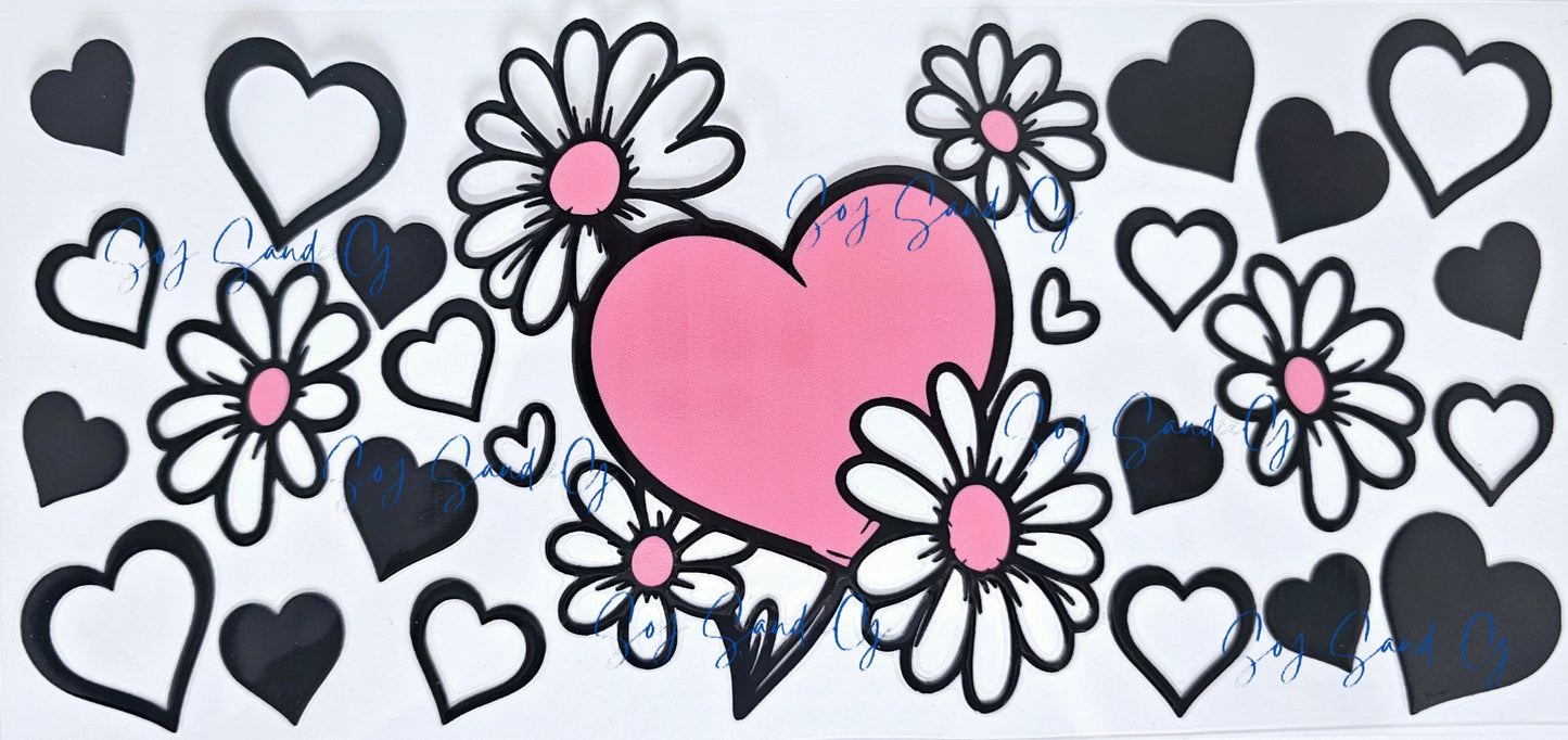 Manta UVDTF de corazones y margaritas