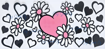 Manta UVDTF de corazones y margaritas