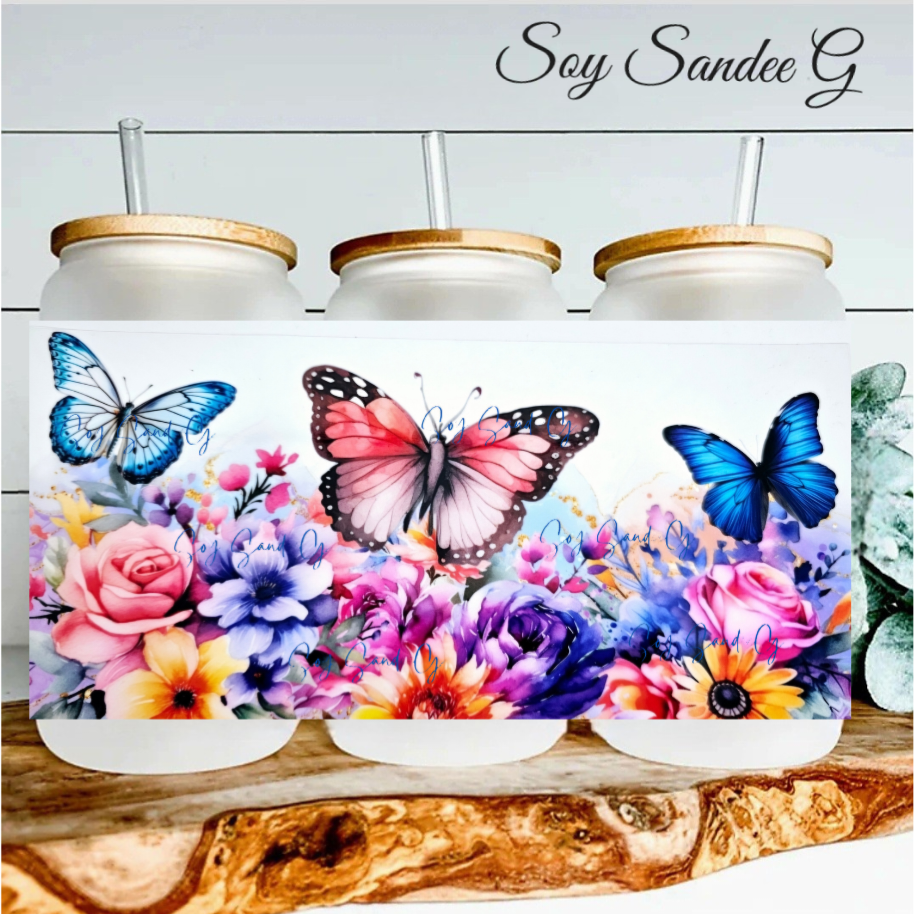 Bright Flowers & 3 Butterflies - UVDTF Wrap for cups/hard surfaces sticker