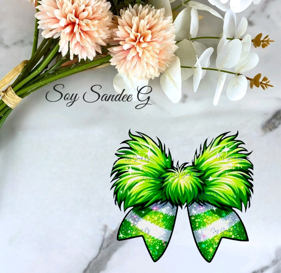 Green & White Fluffy Bow -  UVDTF Decal for cups/hard surfaces sticker
