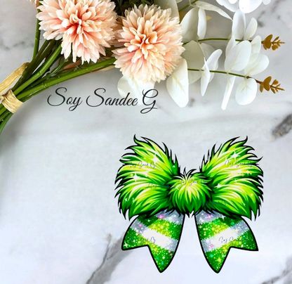 Green & White Fluffy Bow -  UVDTF Decal for cups/hard surfaces sticker