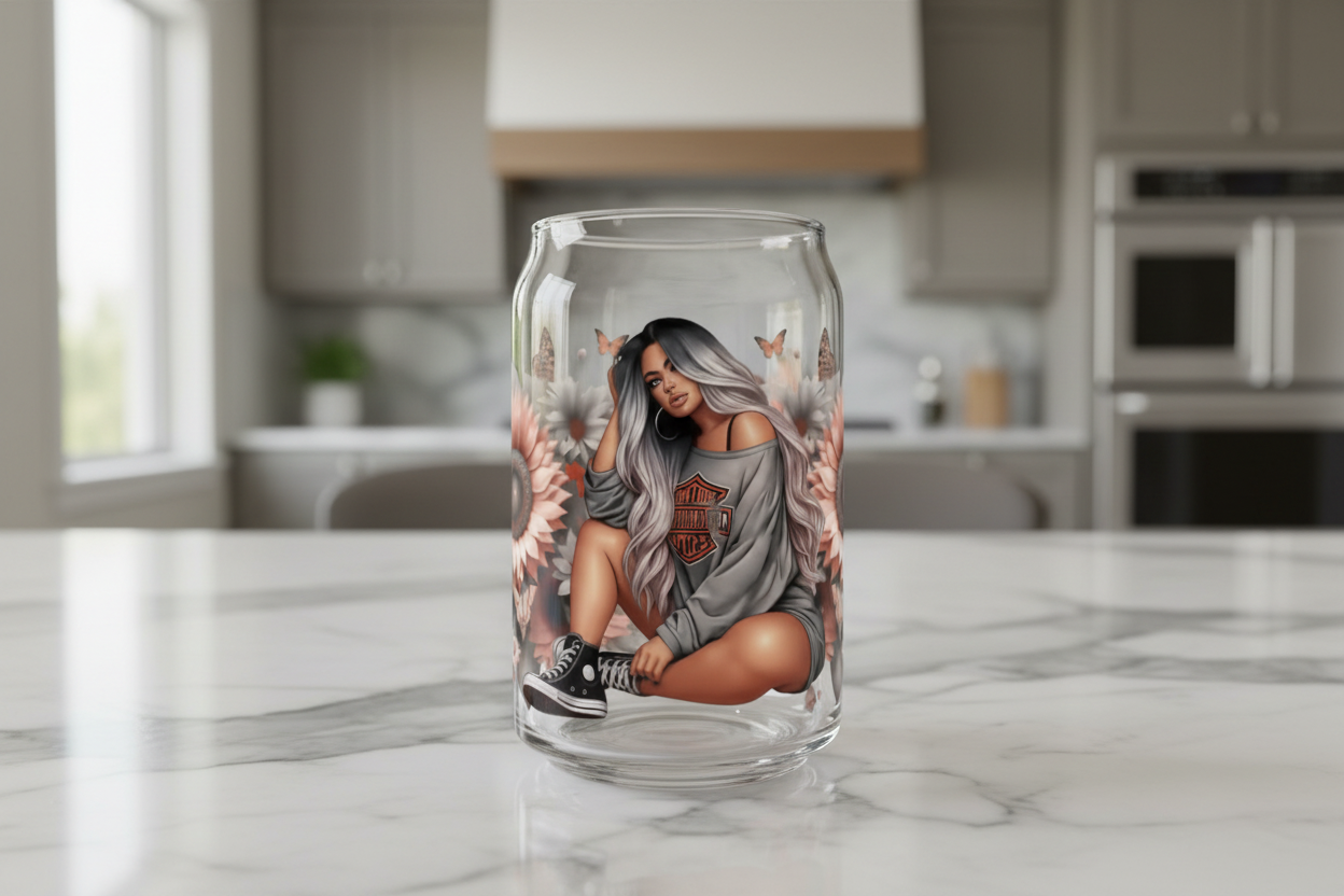 Brown Butterflies & Sunflowers Motorcycle Diva - UVDTF Wrap for cups/hard surfaces sticker