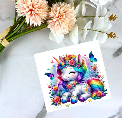 Cute Rainbowed Hair Unicorn - UVDTF Decal for cups/hard surfaces