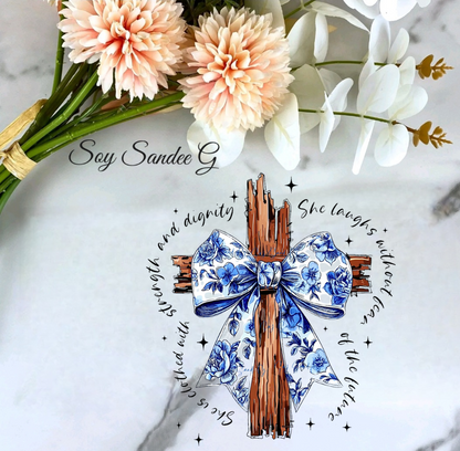 White & Blue Coquette Bow Cross - UVDTF Decal for cups/hard surfaces