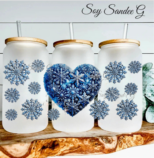 Blue Snowflake Heart - UVDTF Wrap for cups/hard surfaces sticker