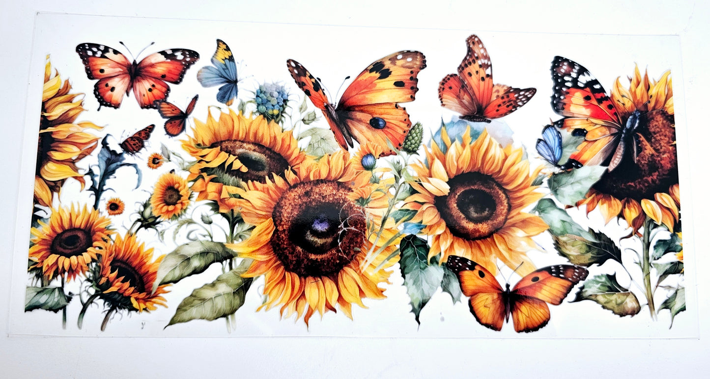 Sunflowers with butterflies UVDTF wrap