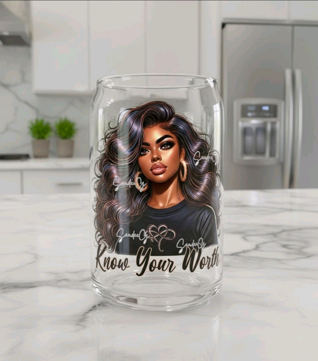 Ready to Ship - 16 oz Glass Cup with Plastic Straw - Premade cup