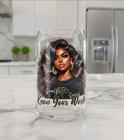 Ready to Ship - 16 oz Glass Cup with Plastic Straw - Premade cup