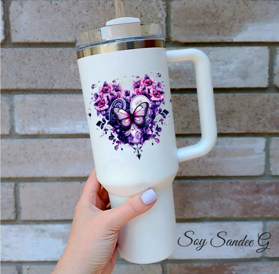 Pink Rose Heart Butterfly - UVDTF Decal for cups/hard surfaces sticker