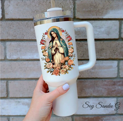 Calcomanía UVDTF Virgen María y Rosas