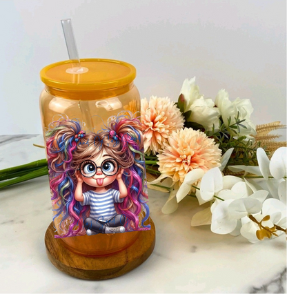 Rainbow Hair Girl - UVDTF Decal for cups/hard surfaces